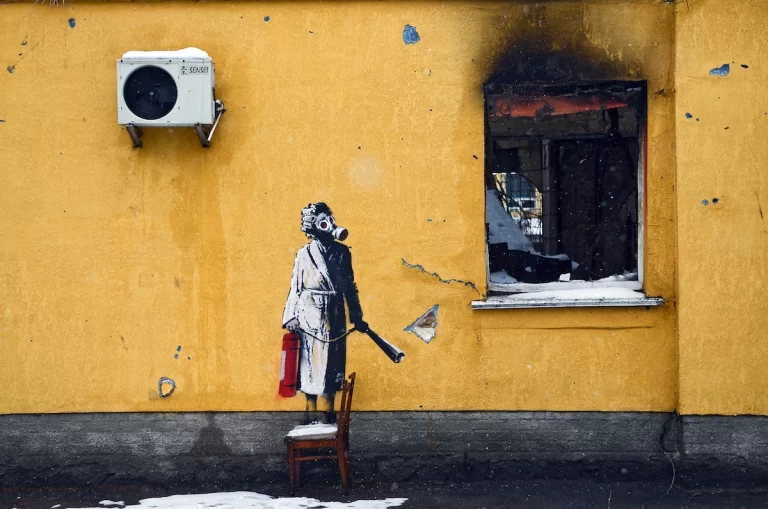 Ukraine installs protective glass to protect Banksy’s murals