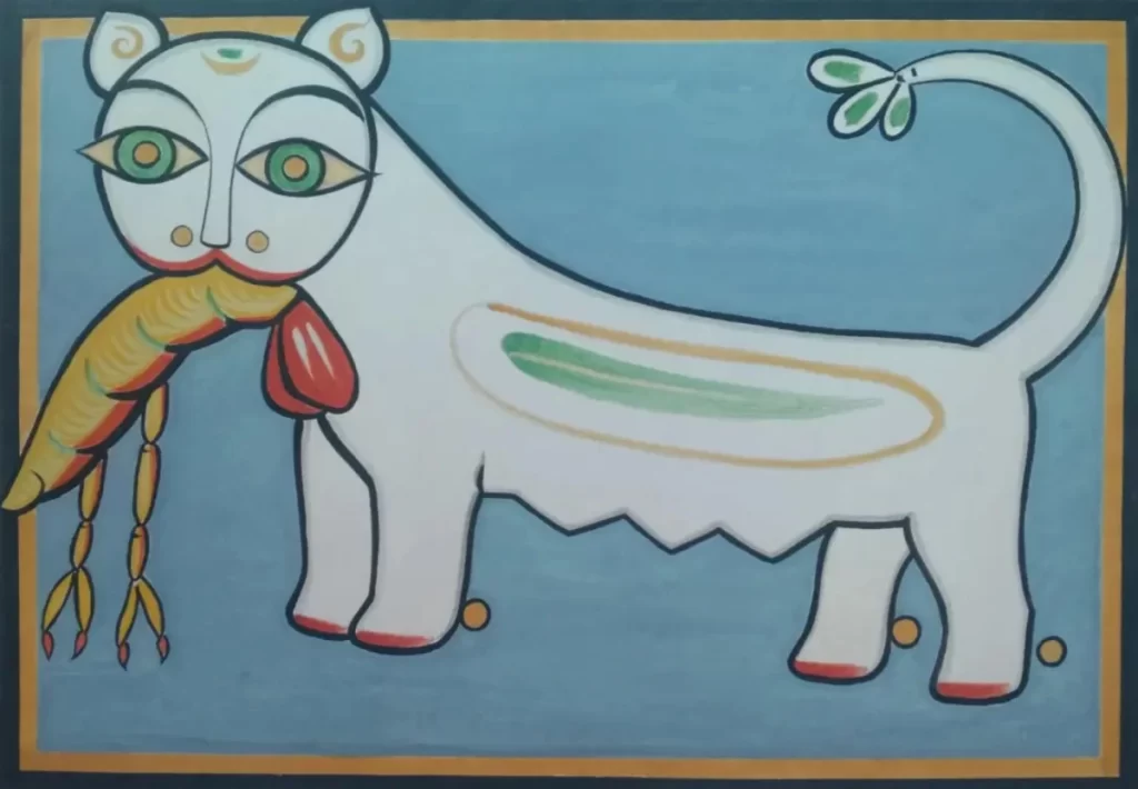 Cat and a Lobster by Jamini Roy 