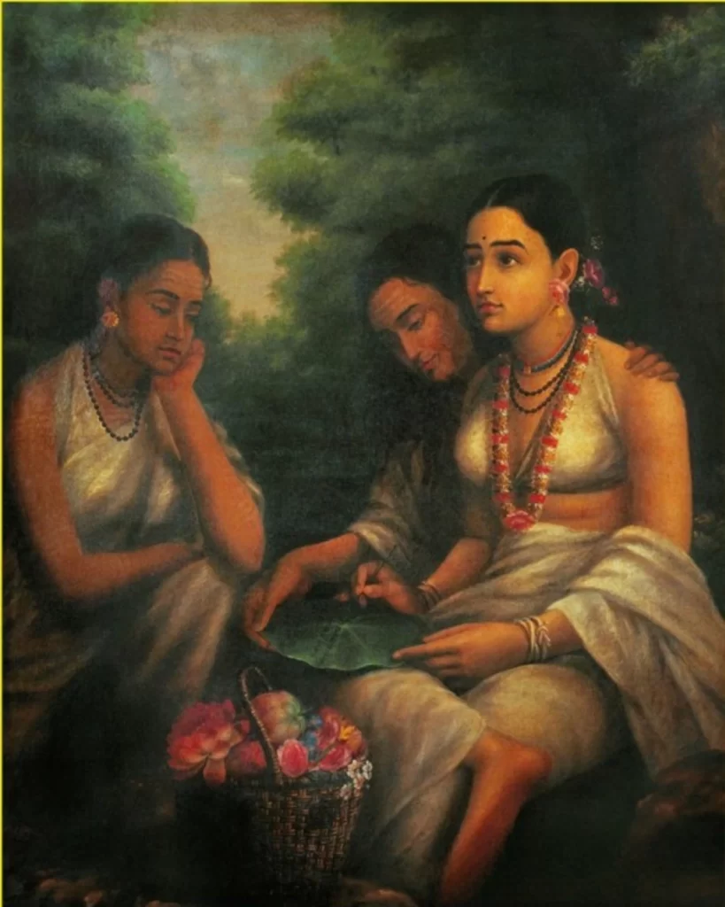 Shakuntala Writing Letter to Dushyanta 