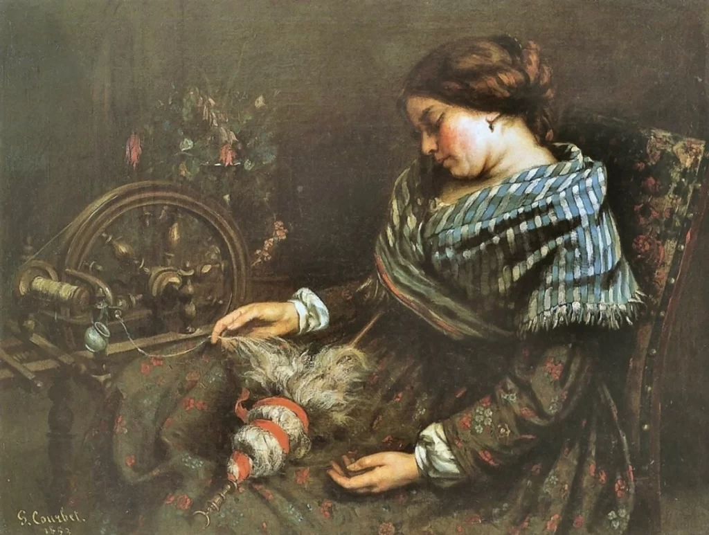 Gustave Courbet painting with a woman spinning yarn 