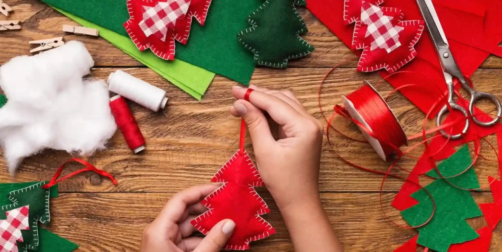 Making DIY Christmas Decor with Felt and Threads