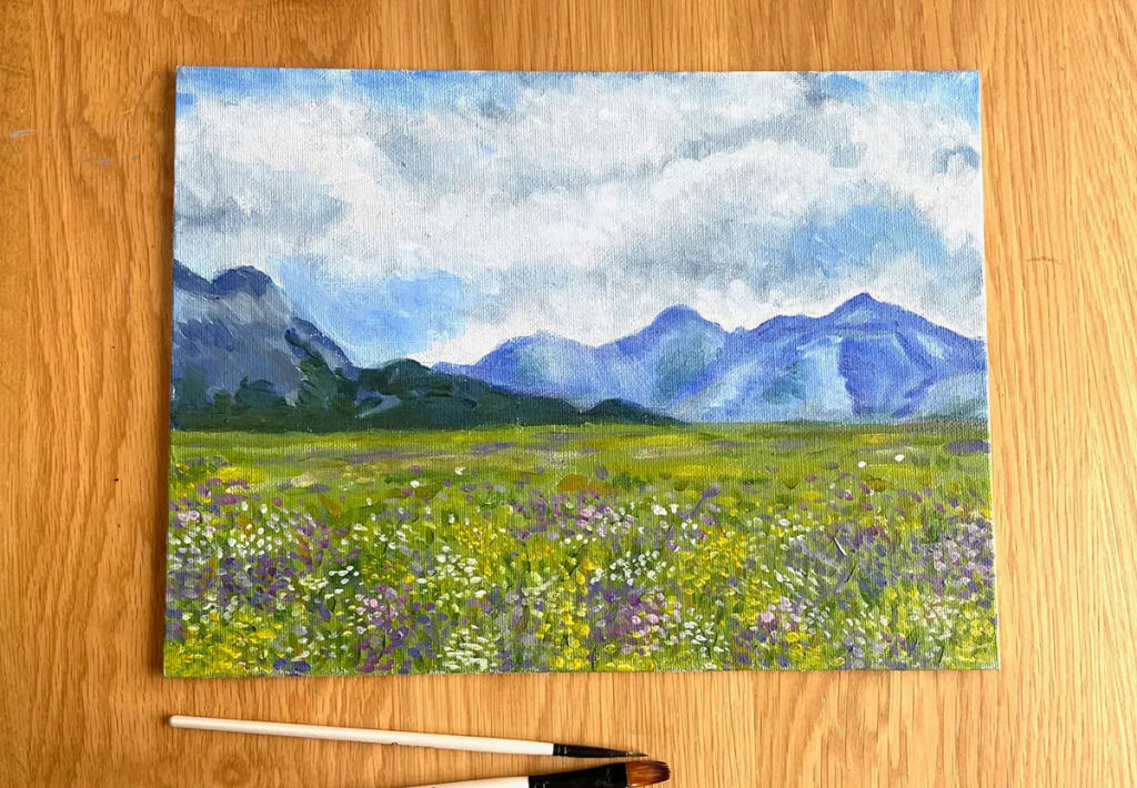 Acrylic landscapes with mountains 