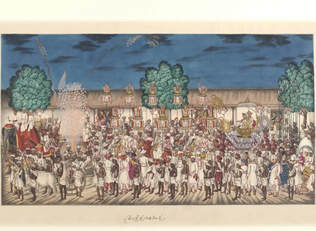 Thanjavur Painting of a marriage ceremony, with fireworks lets off