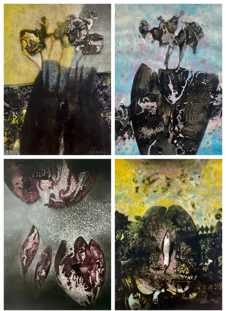 A Collection for Four Darker Hued Paintings by Vijay Dhore 