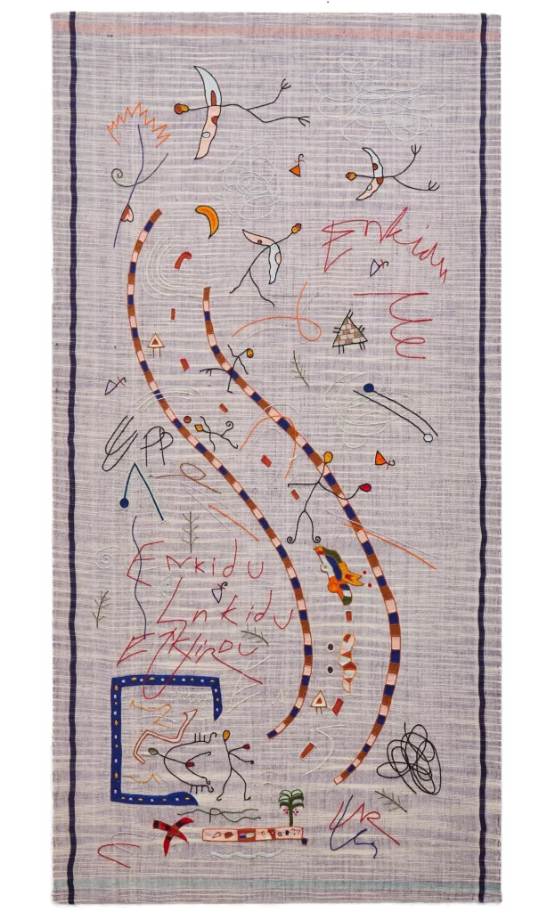 Areez Katki , 'Oneiria Night 5', 2022, Cotton embroidery on khadi towel, 53.5 x 28.2 in 