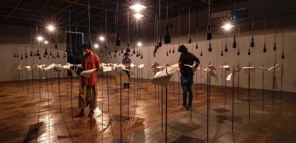 Installation featuring microphones and stands 