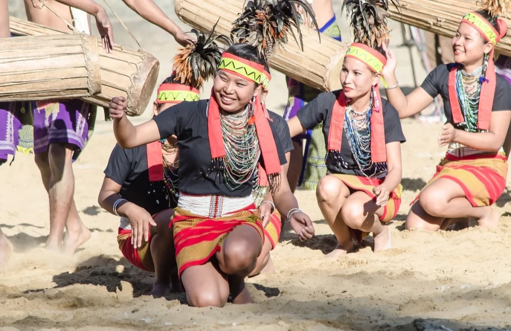 Nagaland women dancing their tribal dance at Hornbill Festival 