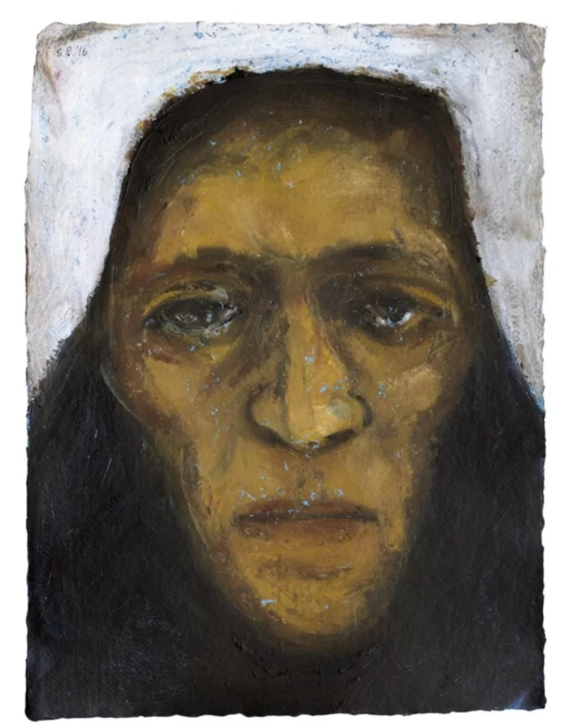 An acrylic and oil portrait of a woman