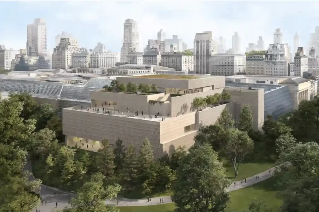 Exterior rendering of the Metropolitan Museum of Art’s Tang Wing, view from the southwest corner