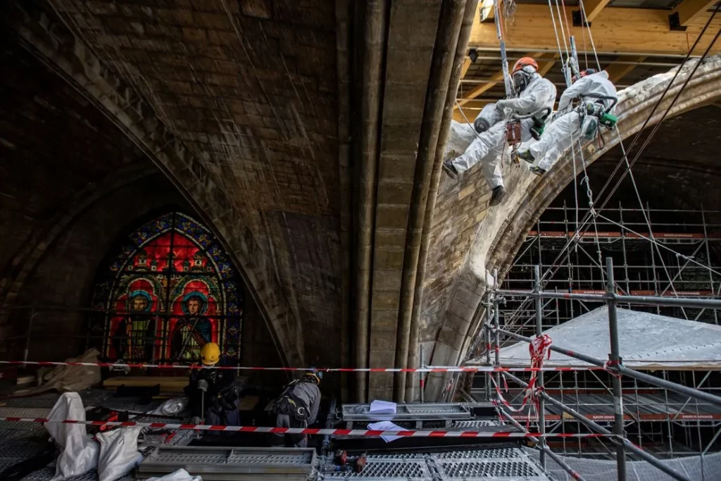 Some 500 craftspeople are working on the cathedral repairs. Ian Langsdon/Pool/Reuters