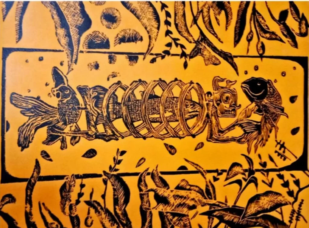 Enclosure beneath the Marine Foliage (2021), Woodcut, (22x32 in)