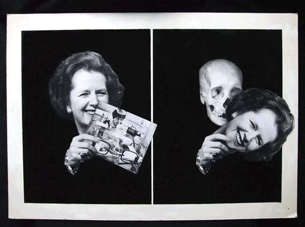 Peter Kennard’s photomontage, Thatcher Unmasked (1986)