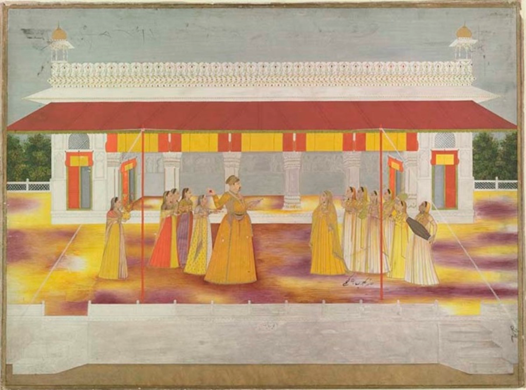 Celebration of Holi in the Mughal Era in Miniature painting 